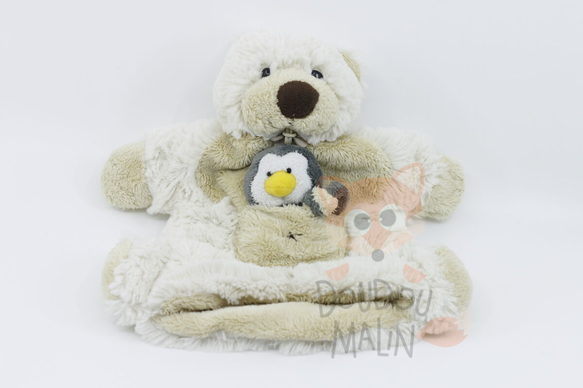  - marionnette ours pingouin beige 25 cm 